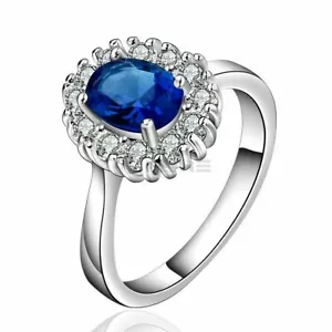 Women Comfort Fit Sizes 5-12 Blue Topaz Stone Royal Engagement Wedding Ring Band - Picture 1 of 105