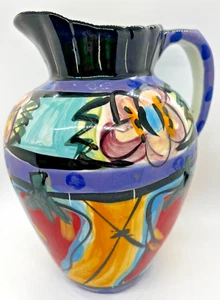 Hand Thrown and Painted Large Ceramic  Pitcher Artist Signed New Mexico USA 10" - Picture 1 of 9