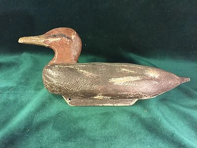 Working Wood Long Body Brown Duck Decoy ~ Saginaw Bay, Michigan~PR323  - Image 1 of 4