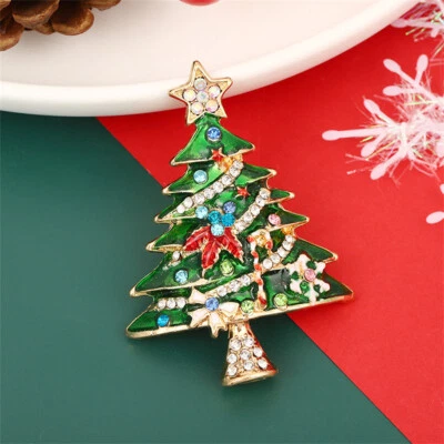 Broche de Navidad Esmalte Estrás Árbol de Navidad Gota Prendedor de Aceite Foto 1 de 4