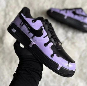 Air Force 1 Zapatos de Goteo Personalizados, Tenis Colorway Lila Púrpura y Negro, Hombres Niños - Imagen 1 de 20
