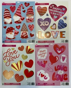 Lot of 4 Happy Valentine's Day Window Clings Gnomes hearts Love teacher supply - Picture 1 of 5