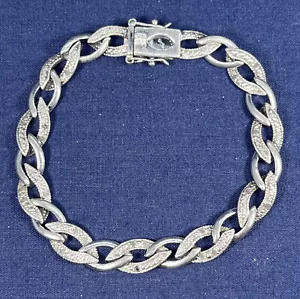 OTC Vintage 925 Sterling Silver Diamond Chip Oval Link Bracelet 8mm Size 6.75” - Picture 1 of 6