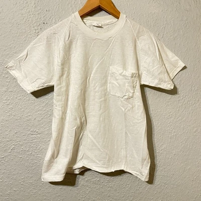 Camiseta De Colección Años 60 Hanes Para Hombres M Blanco Bolsillo Camiseta Rockabilly Puntada Única E Foto 1 de 4