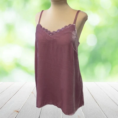 Camiseta sin mangas SUNDANCE Cami Talla Mediana Rosa Terciopelo Encaje Mezcla Seda Coqueta Y2K Foto 1 de 4