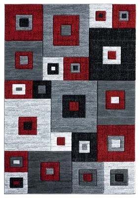 2x3 United Weavers Red Geometric Blocks Cubes 2050 10230 - Aprx 1' 10" x 2' 8" - Image 1 of 2