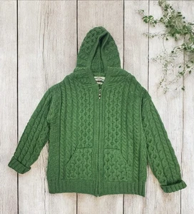 Aran Crafts Green Hooded Wool Zip Cardigan Girls 8–11yrs Cable Knit Made Ireland - Picture 1 of 7