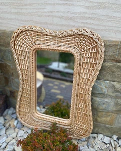 natural wicker mirror rattan boho wood boho rustic wall hanging mirror - Picture 1 of 3