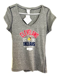 NWT Cleveland Indians MLB Baseball  Women's V Neck T-Shirt Sz L Gray/ Graphic - Picture 1 of 4