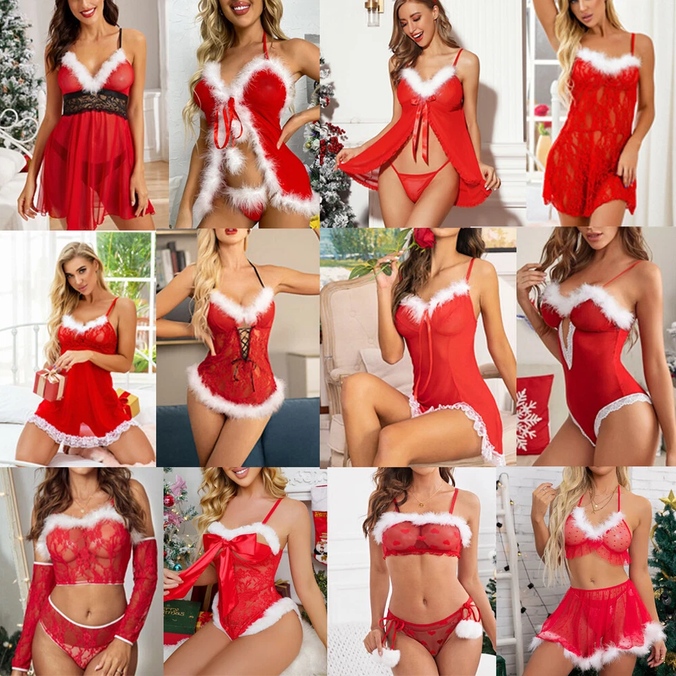 Lencería sexy de Navidad para mujer Ropa de dormir Vestido elegante Ropa interior Conjunto Prendas para dormir Foto 1 de 4