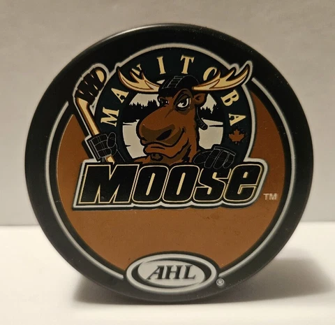 Vintage Manitoba Moose AHL Official Hockey Puck Vegum Made In Slovakia Cover