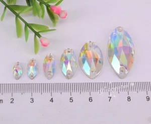 Estrás de cristal de vidrio blanco AB cosido lanzadera de espalda plana tamaño selección - Imagen 1 de 8