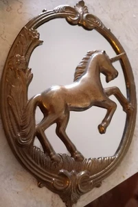 Vintage Brass Ornate Unicorn Wall Mirror - Picture 1 of 10