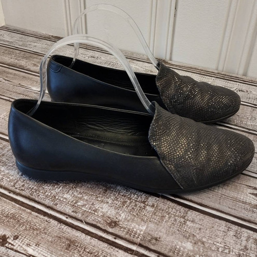Scarpe mocassino slip on Ecco pelle di serpente rettile metallizzato sottile pelle nera 7 7 5