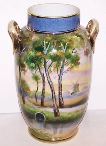 GORGEOUS VINTAGE NORITAKE MORIMURA JAPAN HANDPAINTED ROAD TREES 11 5/8" VASE - Picture 1 of 9