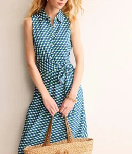 BODEN Laura sleeveless shirt dress size 22 reg green-blue-& white D0983 b15a - Picture 1 of 6