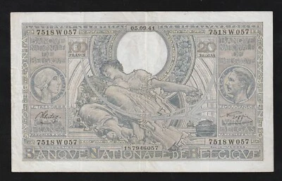 Belgium 1941  Banknote 100 Francs 20 Belgas P112 Banque Nationale - Image 1 of 2