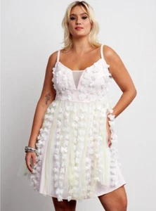 Torrid Plus Size 2 Sexy Pastell Gelb/Rosa Fee Tüll Blumen Mini Party Kleid - Bild 1 von 4