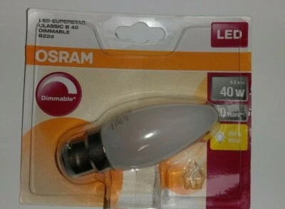 OSRAM BC B22 LED Candle  Bulb W. White 5W Dimmable 2700K 470L - 40W PACK OF 6 - Image 1 of 2
