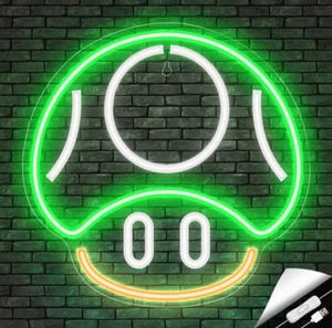 Mushroom Neon Sign Wall Decor - Game Room Man Cave Kids Room Mario Wall Art - Picture 1 of 8