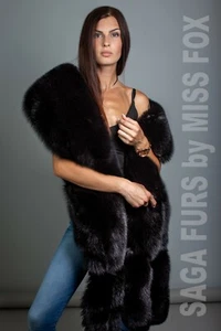 Black Blue fox fur stole/shawl detachable tails satin lining (Saga Furs) - Picture 1 of 4