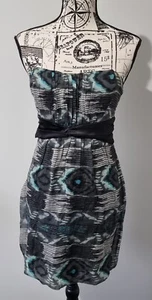 COOPER ST SZ 10 WOMENS Grey Black Print 100% Silk Strapless Short Sheath Dress - Picture 1 of 10