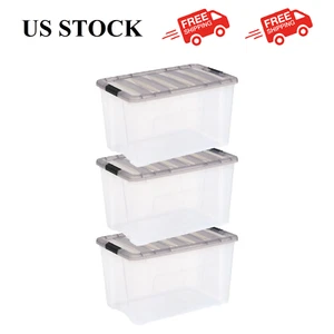 IRIS 72 Qt. Plastic Storage Bins with Lids, Clear, Latching, Stackable, Totes 3P - Picture 1 of 6