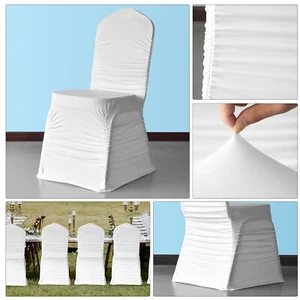 Weiße Spandex Stuhlhussen 160 GSM für Hochzeiten Veranstaltungsort Dekoration gerafftes Design - Bild 1 von 13