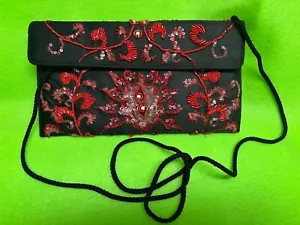 Valerie Stevens Purse Satin with Red Beading & Rhinestones Has an Asian look. - Picture 1 of 4