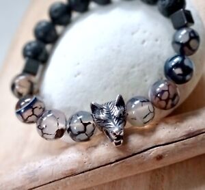 Wolf Bracelet, American Indian, Protection, Native Wolf Totem, Dragon Vein, Lava