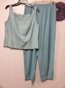 Sag Harbor Womens Two Piece Outfit Pants Top Size 14 Blue White Checks 175 - Picture 1 of 1