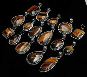 Wholesale Lot !!! Tiger Eye Gemstone Pendant,Handmade 925 Silver Plated Pendant~ - Picture 1 of 2