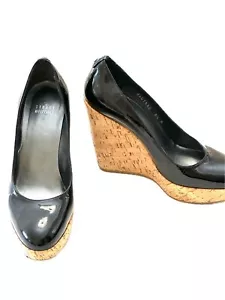Stuart Weitzman Women's Corkswoon Wedge Pump, Black Patent, Size 8.5 M - Picture 1 of 6