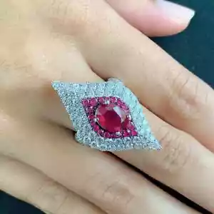 Fabulous Oval & Round Cut 2.96CT Rubies With 3.33CT Shiny CZ Unique Design Ring - Picture 1 of 5