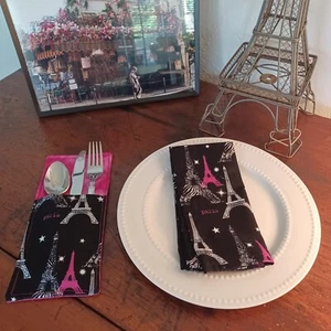 PARIS EIFFEL TOWER Cloth Napkins with Utensil Holder | Paris Place Setting - Picture 1 of 8