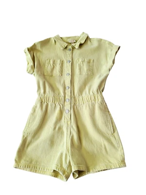 Cat & Jack One Piece Romper Girl's Size Large (10-12) Yellow Denim Button Shorts - Image 1 of 4