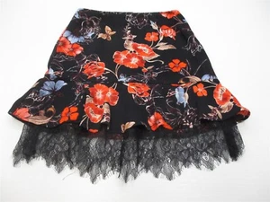 nueva falda negra/roja WHO WHAT WEAR para mujer talla 2 estampado floral con volantes - Imagen 1 de 6