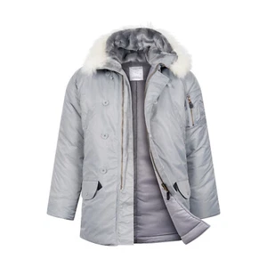 Army Parka Padded Jacket Military N3B Insulated Snorkel Hooded Long Coat Silver - Picture 1 of 7