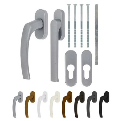 Alu Terrassentürgriff Balkontürgriff Balcony mit Flachgriff und Rosetten - Bild 1 von 2