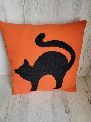Halloween orange black cat pillow home decor accessory - Image 1 of 4