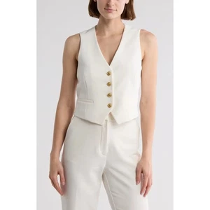 RAG & BONE Priya Ponte Tailored Vest Sleeveless V-Neck Ivory - Picture 1 of 7