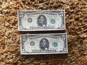 2 Consecutive Numbered 1969c $5.00 FR note 799 & 800 in great shape - Picture 1 of 2