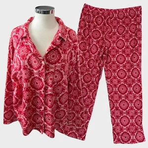 Conjunto de pijama Adonna Sleepwear XXL rojo suave tejido sedoso 2 piezas estampado rojo blanco - Imagen 1 de 10