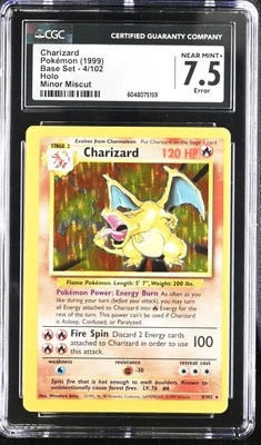 CGC 7.5 Charizard 1999 Base Set 4/102 Holo Minor Miscut Error Pokemon Card - Image 1 of 2