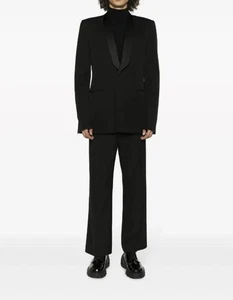 Givenchy NWT Mens Black Wool Satin 2 Piece Tuxedo Suit Jacket Pants 56 IT $4800 - Picture 1 of 12