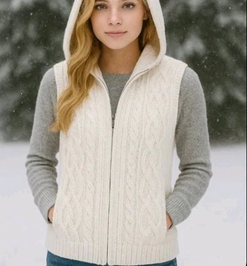 Eddie Bauer Suéter Chaleco Cable Mezcla Angora Cremallera Completa Talla XS - Imagen 1 de 6