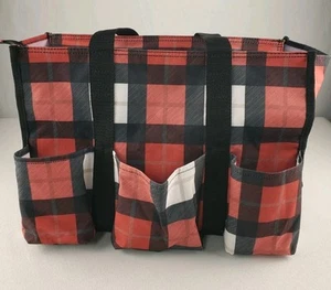 Thirty One Check Mate Zip-top Organizing Utility Tote Bag Buffalo Plaid Pockets - Picture 1 of 18