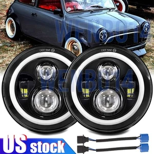 DOT 7'' Round Black LED Headlights Halo Hi/Lo Beam for Classic Mini Austin Rover - Picture 1 of 10