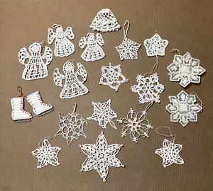 Crochet Starched Snowflakes & Angel Christmas Tree Window Ornaments + More -18 - Picture 1 of 11
