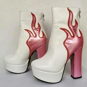 Botas de Plataforma Rosa Mujer Años 70 Rock Disco Fiesta Tacón Medio Cuero Sintético Botas al tobillo - Imagen 1 de 5